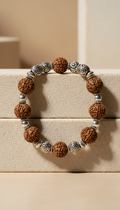 Rudraksha and silver bead bracelet