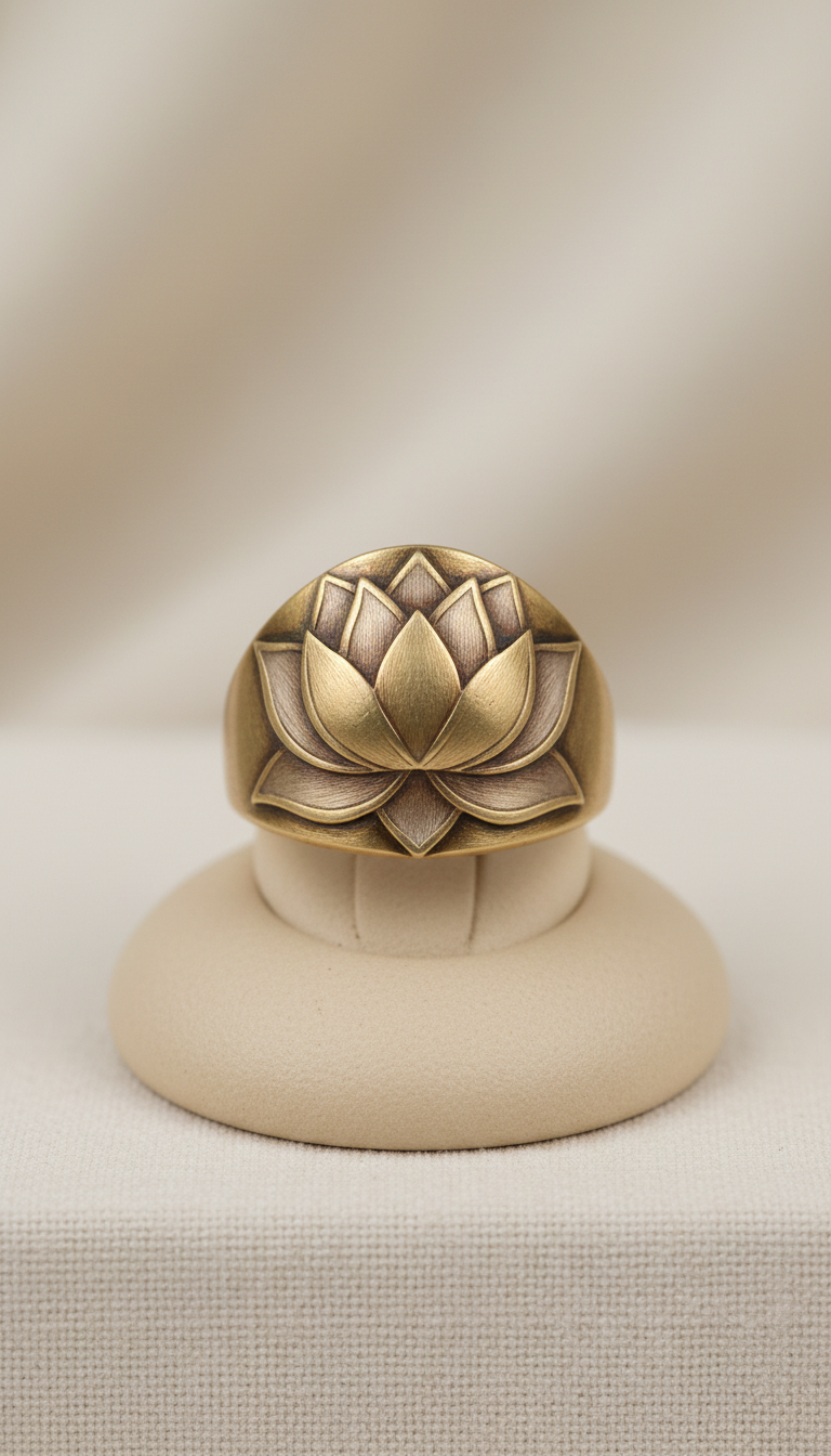 Antique gold lotus motif ring