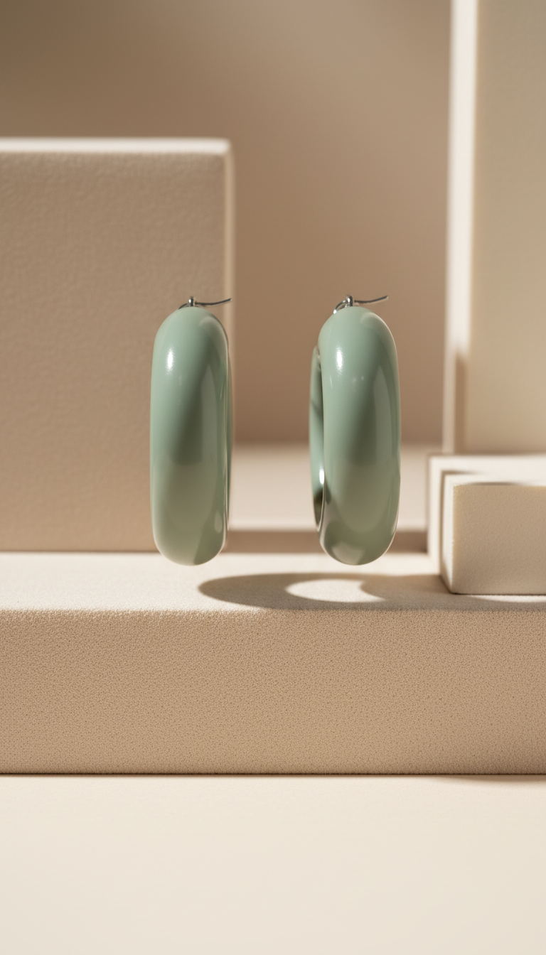 Muted sage enamel hoop earrings